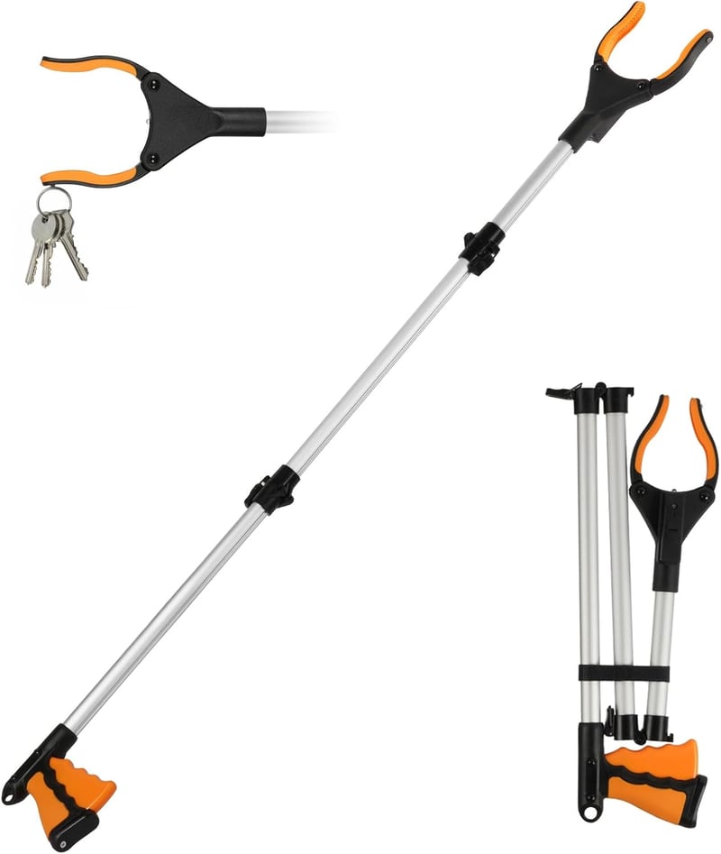 Flintronic összecsukható fogó 110 cm, forgatható szemetescsipesz időseknek, narancssárga