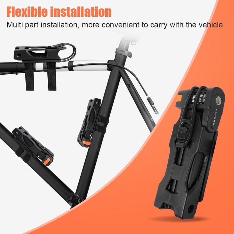 Flintronic Összecsukható Kerékpárzár 4-Számjegyű Kombinációs Kóddal, 88 cm, Acélötvözet, Kulcs Nélküli, E-Bike és MTB Kompatibilis, Fekete