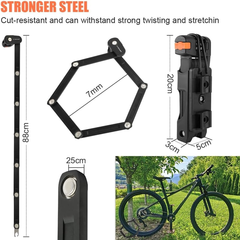 Flintronic Összecsukható Kerékpárzár 4-Számjegyű Kombinációs Kóddal, 88 cm, Acélötvözet, Kulcs Nélküli, E-Bike és MTB Kompatibilis, Fekete