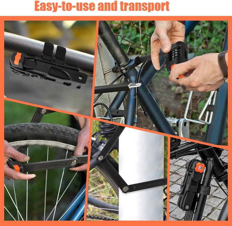 Flintronic Összecsukható Kerékpárzár 4-Számjegyű Kombinációs Kóddal, 88 cm, Acélötvözet, Kulcs Nélküli, E-Bike és MTB Kompatibilis, Fekete
