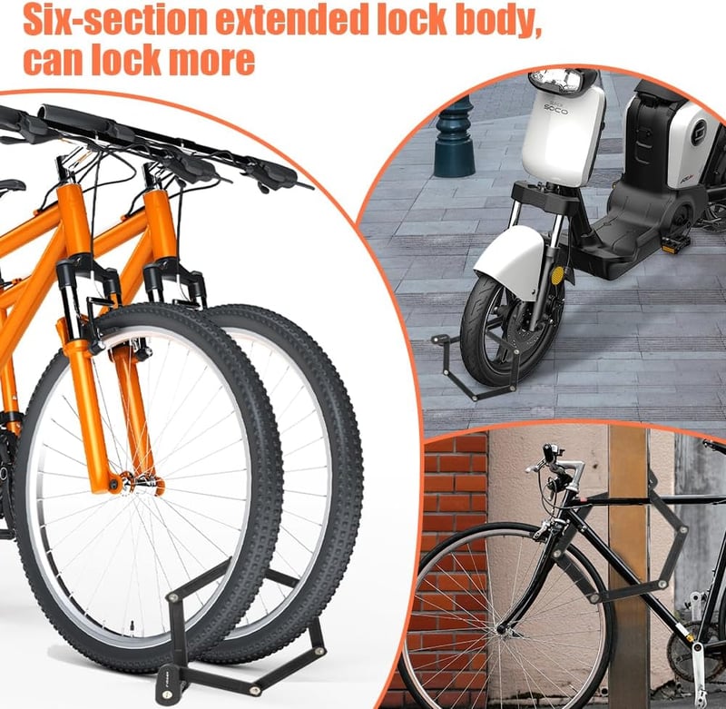 Flintronic Összecsukható Kerékpárzár 4-Számjegyű Kombinációs Kóddal, 88 cm, Acélötvözet, Kulcs Nélküli, E-Bike és MTB Kompatibilis, Fekete