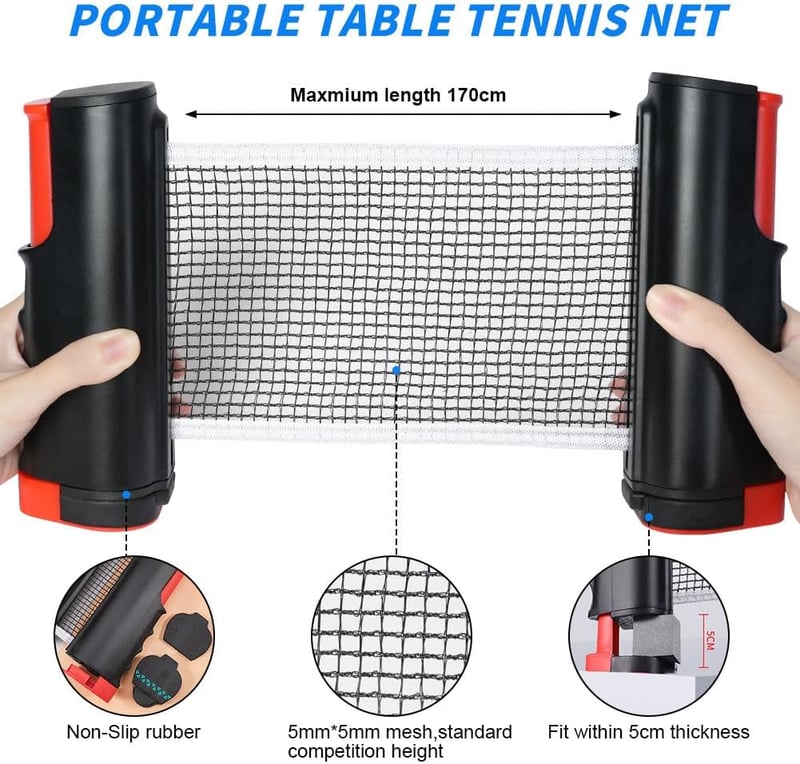 flintronic Összecsukható Ping Pong Hálózat 170 cm, Hordozható Asztalitenisz Háló Beltéri és Kültéri Használatra - black red