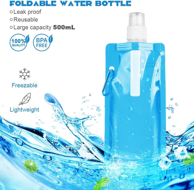 flintronic Összecsukható Vízpalack 500ml BPA-Mentes 6 db Utazáshoz Sporthoz