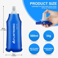 flintronic Skladacia športová fľaša z TPU 500 ml, mäkká fľaša (soft flask) bez obsahu BPA, modrá – na bicyklovanie, turistiku, kempovanie, beh a lezenie 2
