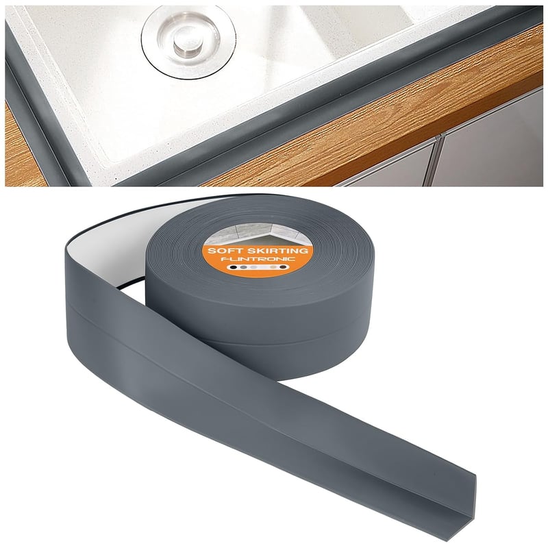 flintronic Soft szegélyléc sötétszürke PVC, 19 x 19 mm, 4,5 m, öntapadós rugalmas hajlítható sarokszegély konyhába és fürdőszobába, hézagzár