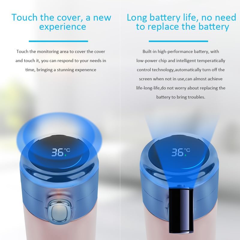 Flintronic Termosz 450ml - Rozsdamentes Acél Hőszigetelt Kulacs LED Hőmérséklet Kijelzővel, BPA-mentes Vákuumszigetelt Pohár