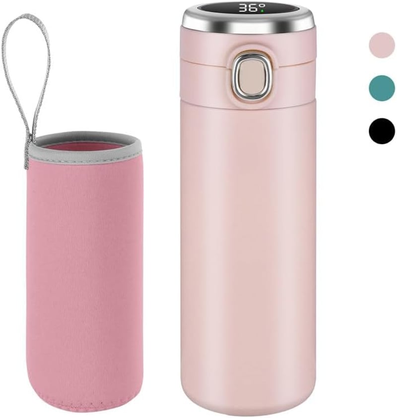 Flintronic Termosz 450ml - Rozsdamentes Acél Hőszigetelt Kulacs LED Hőmérséklet Kijelzővel, BPA-mentes Vákuumszigetelt Pohár
