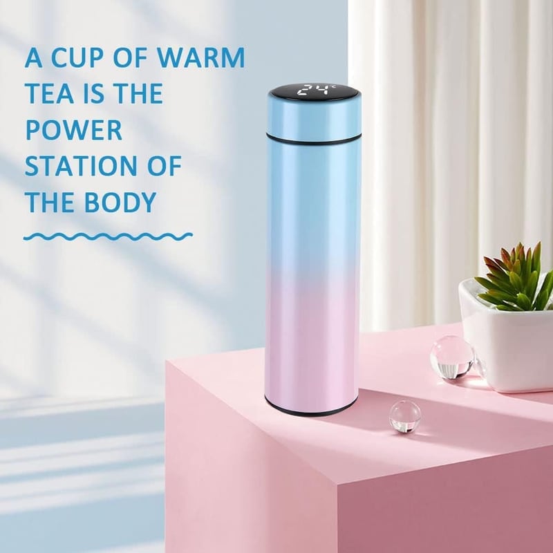 Flintronic Termosz 500ml - Rozsdamentes Acél Hőszigetelt Kulacs LCD Hőmérséklet Kijelzővel - Vízálló, BPA-mentes Termobögre Kávéhoz, Teához 