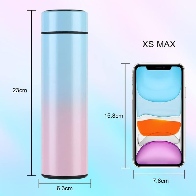 Flintronic Termosz 500ml - Rozsdamentes Acél Hőszigetelt Kulacs LCD Hőmérséklet Kijelzővel - Vízálló, BPA-mentes Termobögre Kávéhoz, Teához 