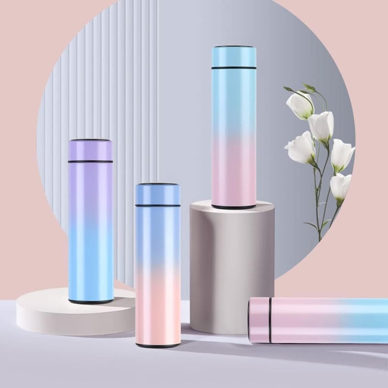 Flintronic Termosz 500ml - Rozsdamentes Acél Hőszigetelt Kulacs LCD Hőmérséklet Kijelzővel - Vízálló, BPA-mentes Termobögre Kávéhoz, Teához 