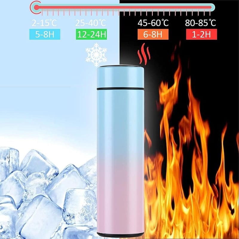 Flintronic Termosz 500ml - Rozsdamentes Acél Hőszigetelt Kulacs LCD Hőmérséklet Kijelzővel - Vízálló, BPA-mentes Termobögre Kávéhoz, Teához 