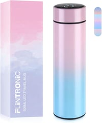 Flintronic Termosz 500ml - Rozsdamentes Acél Hőtartó Kulacs LCD Hőmérséklet Kijelzővel, Mosogatógépben Mosható, BPA-mentes Okos Termobögre H 1