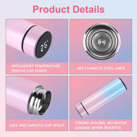 Flintronic Termosz 500ml - Rozsdamentes Acél Hőtartó Kulacs LCD Hőmérséklet Kijelzővel, Mosogatógépben Mosható, BPA-mentes Okos Termobögre H 3