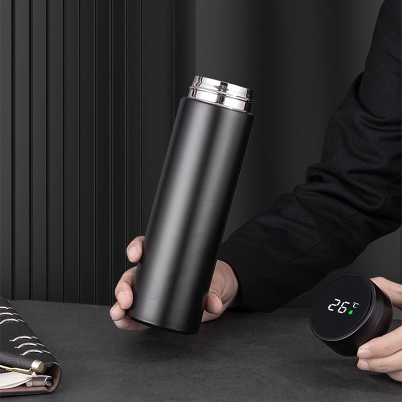 Flintronic Termosz 500ml - Vákuumszigetelt Rozsdamentes Acél Kulacs LCD Hőmérséklet Kijelzővel - Szivárgásmentes Ivópalack Hideg-Meleg Italo