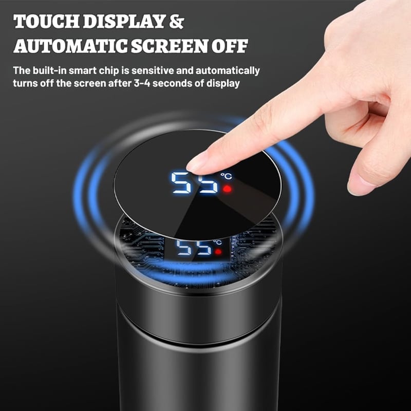 Flintronic Termosz 500ml - Vákuumszigetelt Rozsdamentes Acél Kulacs LCD Hőmérséklet Kijelzővel - Szivárgásmentes Ivópalack Hideg-Meleg Italo