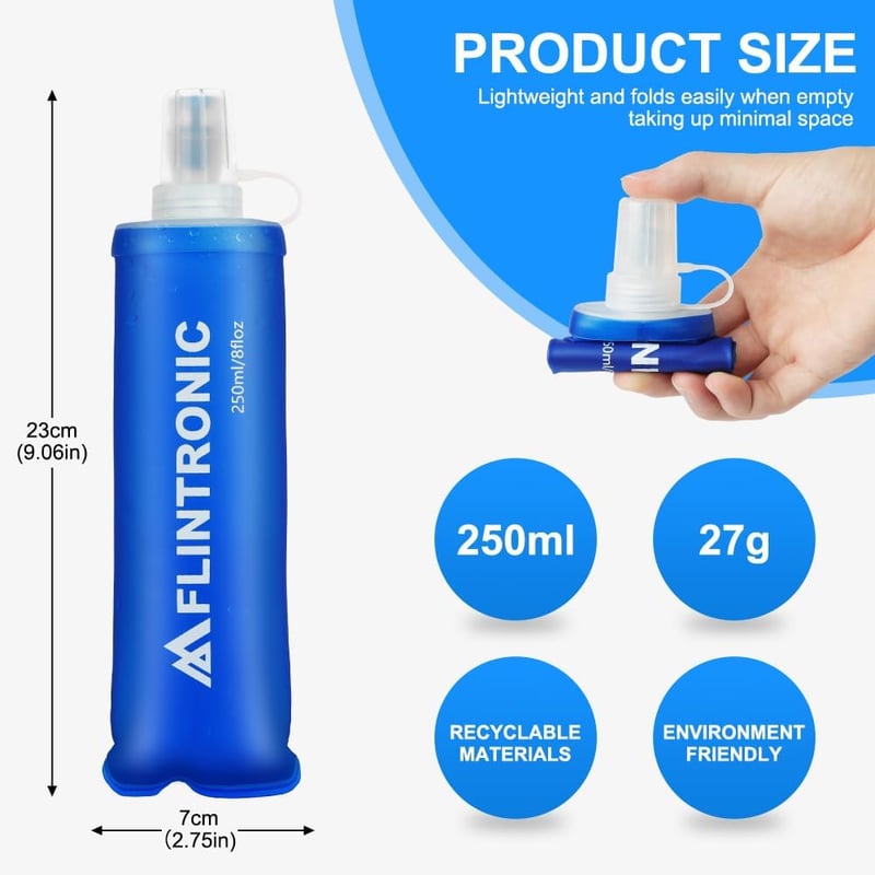flintronic TPU összecsukható sportpalack 2db 250ml kék BPA-mentes kerékpár túra futás