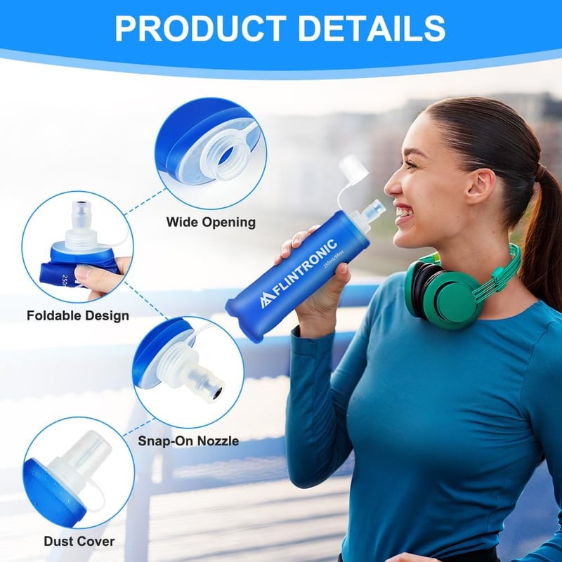 flintronic TPU összecsukható sportpalack 2db 250ml kék BPA-mentes kerékpár túra futás