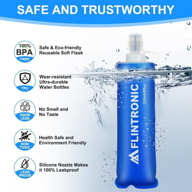 flintronic TPU összecsukható sportpalack 2db 250ml kék BPA-mentes kerékpár túra futás