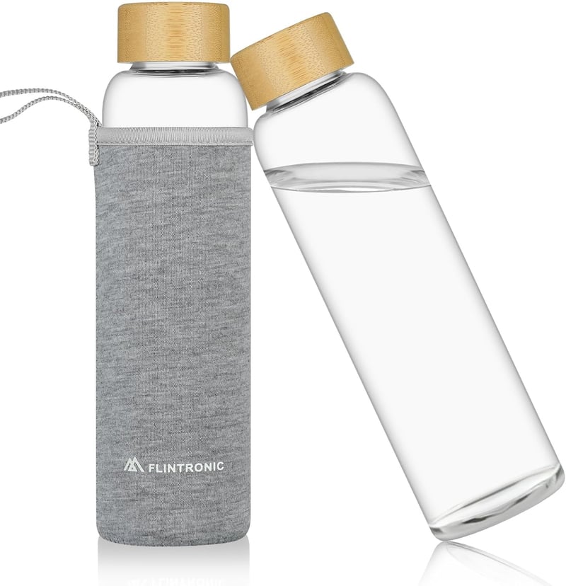 flintronic Üveg Kulacs 550ml - Szivárgásmentes Boroszilikát Ivópalack Védőborítással, Szénsavas Italokhoz, BPA-mentes, Könnyű Hordozható Pal