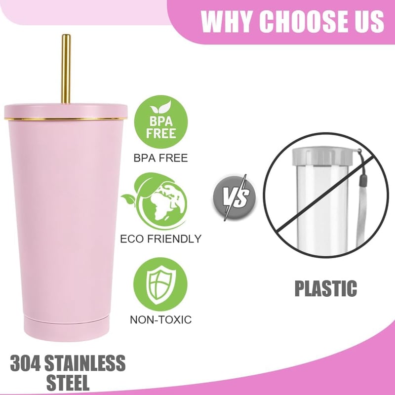 flintronic Vákuum Izolált Rozsdamentes Pohár 500ml Szívószállal és Fedővel