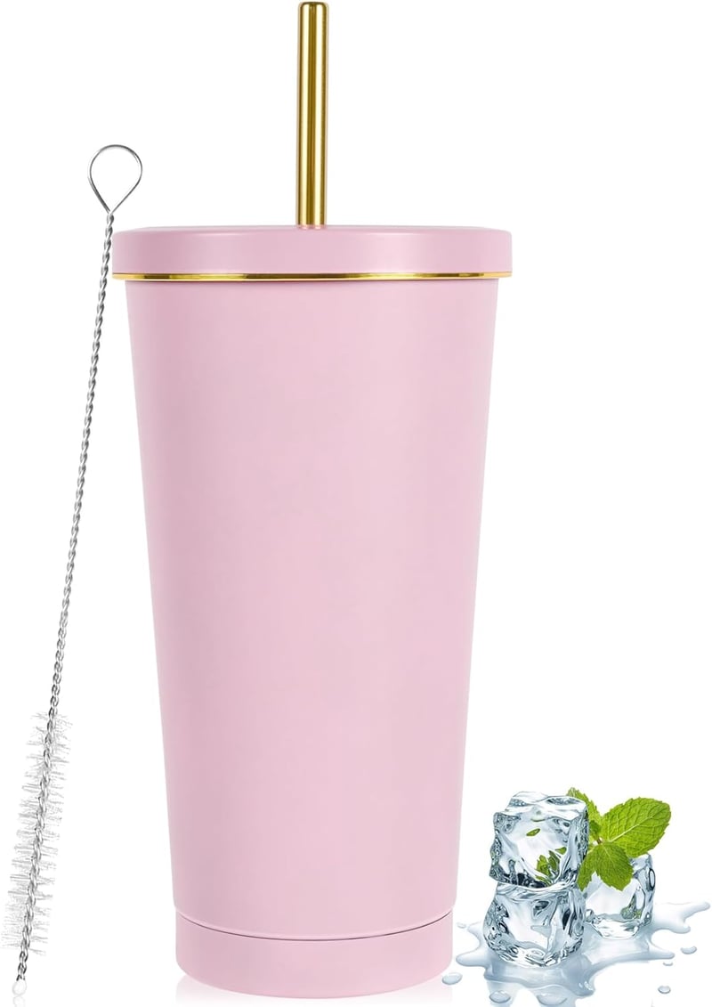 flintronic Vákuum Izolált Rozsdamentes Pohár 500ml Szívószállal és Fedővel