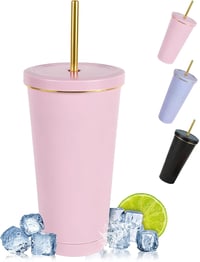 flintronic Vákuum Izolált Rozsdamentes Pohár 500ml Szívószállal és Fedővel 1