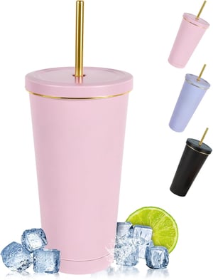 flintronic termosz pohár szívószállal és fedővel, 500 ml - rózsaszín