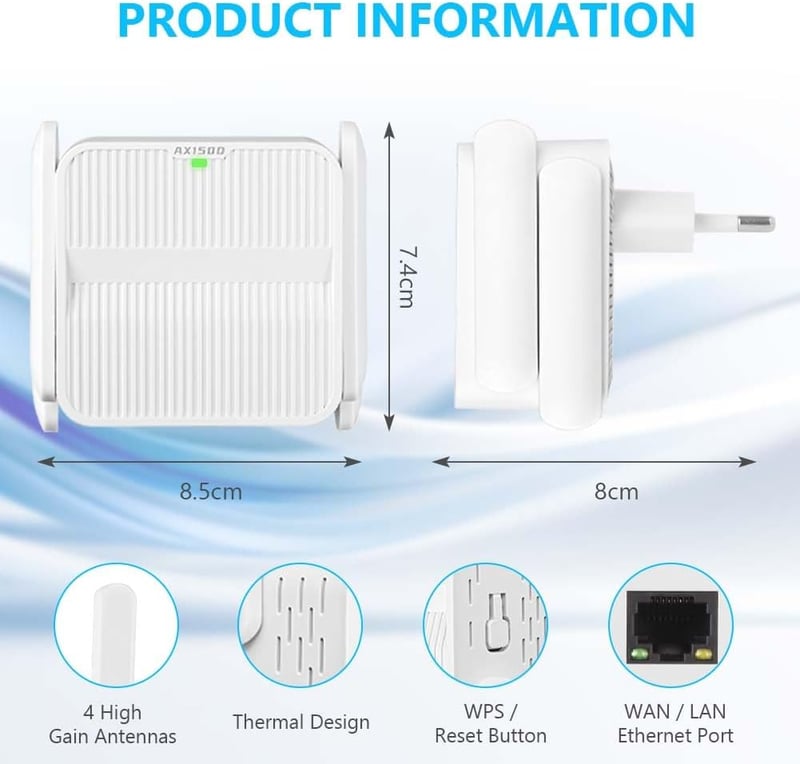 flintronic WiFi erősítő 1500 Mbps, 2000 m² lefedettség, 5G/2.4G kettős sáv, Ethernet port