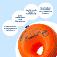 Plavecké rukávy Flipper SwimSafe pre bábätká a malé deti, nerozbitná plavecká pomôcka s penovým jadrom z PE, s hračkou delfína, oranžové 4