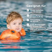 Plavecké rukávy Flipper SwimSafe pre bábätká a malé deti, nerozbitná plavecká pomôcka s penovým jadrom z PE, s hračkou delfína, oranžové 3