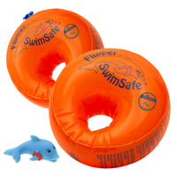 Plavecké rukávy Flipper SwimSafe pre bábätká a malé deti, nerozbitná plavecká pomôcka s penovým jadrom z PE, s hračkou delfína, oranžové 1