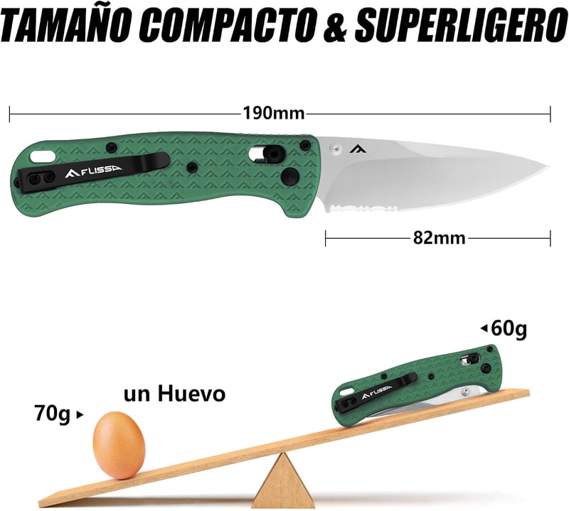 FLISSA összecsukható zseb kés 190 mm AUS-8 acél zöld EDC kemping túrázás utazás