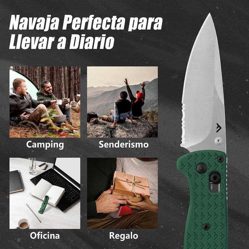 FLISSA összecsukható zseb kés 190 mm AUS-8 acél zöld EDC kemping túrázás utazás
