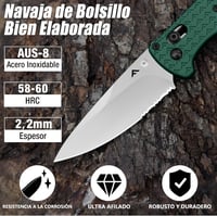 FLISSA összecsukható zseb kés 190 mm AUS-8 acél zöld EDC kemping túrázás utazás 6