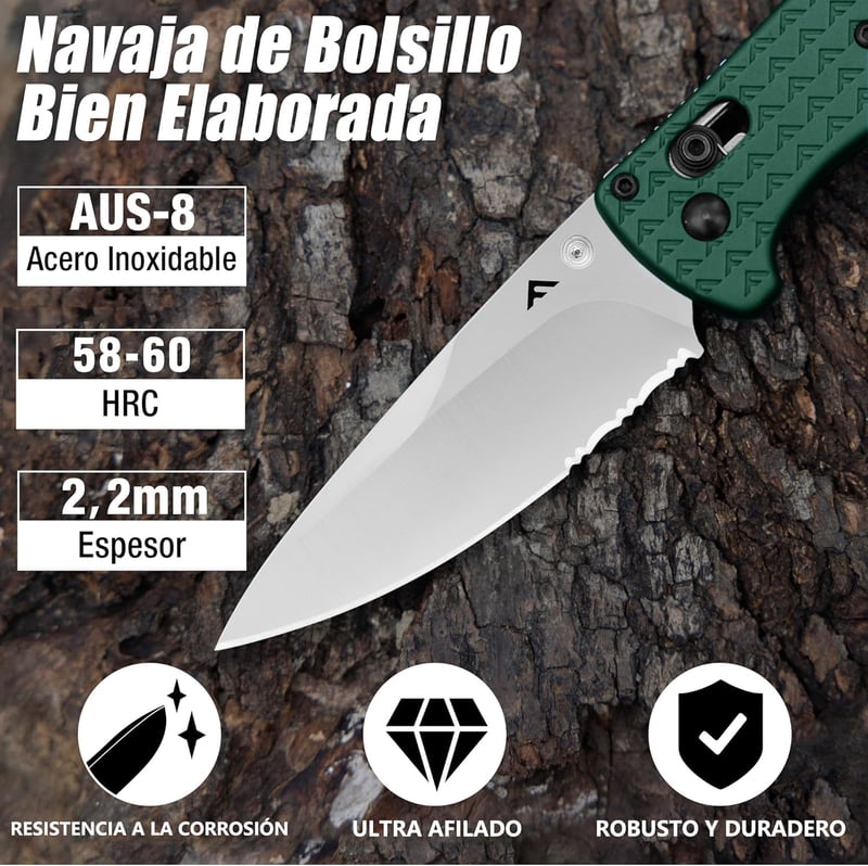 FLISSA összecsukható zseb kés 190 mm AUS-8 acél zöld EDC kemping túrázás utazás