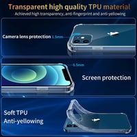FLLAO 4 v 1 puzdro pre iPhone 12, priehľadné, 2x tvrdené sklo a kryt na fotoaparát, nárazuvzdorný TPU rám so vzduchovými vankúšikmi, 6,1 palca 2