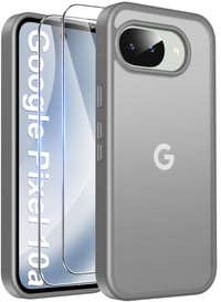 Husă FLLAO Mată pentru Google Pixel 10a cu 2 folii din sticlă securizată, protecție cameră, spate din policarbonat rezistent la șocuri conform standardelor militare, ramă TPU, gri 1