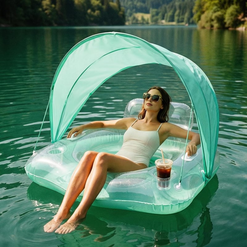 Saltea gonflabilă pentru înot Float Joy pentru adulți, cu 2 suporturi pentru pahare, insulă plutitoare pentru piscină, jucărie acvatică