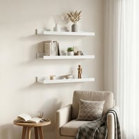 Lebegő fali polc szett 3 db - 60 cm fehér matt dekorációs polcok nappaliba és irodába 4