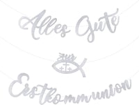 FLOFIA Ezüst Csillogó Első Szentáldozás Girland Banner Keresztelő Dekoráció 1