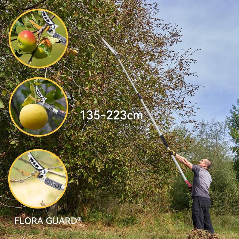 FLORA GUARD 1,3-2,2m Teleszkópos Ágvágó Fűrész SK5 Fogzással Gyümölcsszedéshez
