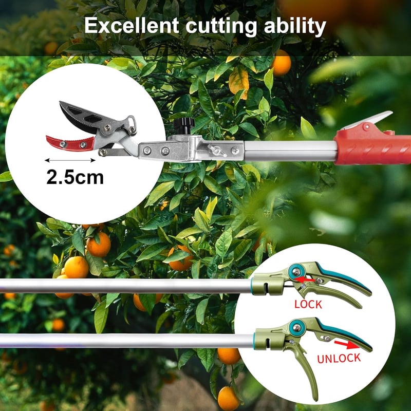 FLORA GUARD Teleszkópos Metszőolló 110-166 cm - Forgatható Fejű Ágvágó Könnyű Alumínium Nyéllel Gyümölcsszedéshez és Kerti Munkákhoz