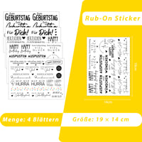 FloraVigo Sticker prin frecare (Rub On) A5 19x14 cm, inscripție „Tren de zi de naștere”, decor pentru mobilă, sticlă, lemn, albume foto, set 4 bucăți DIY 2