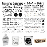 FloraVigo Sticker prin frecare (Rub On) A5 19x14 cm, inscripție „Tren de zi de naștere”, decor pentru mobilă, sticlă, lemn, albume foto, set 4 bucăți DIY 1
