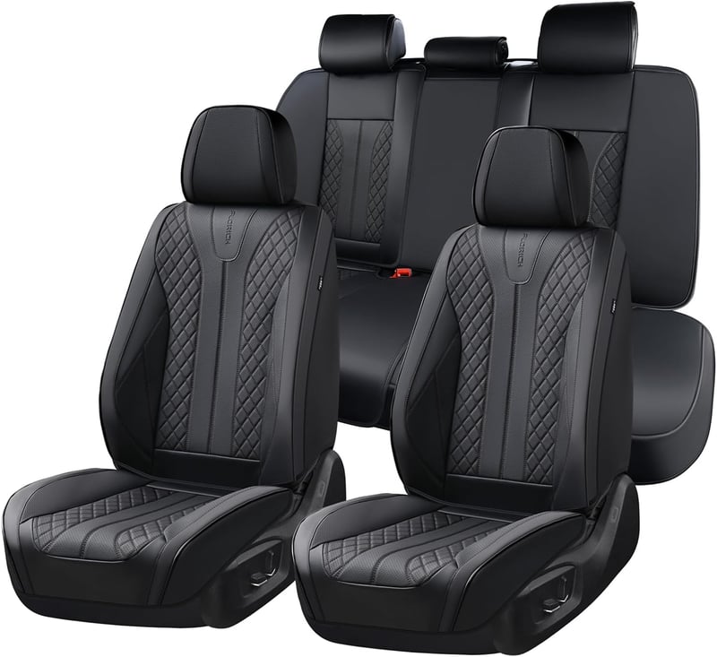 FLORICH Autó Üléshuzat Szett 5 Részes PU Bőr Vízálló Univerzális - Whole set, black