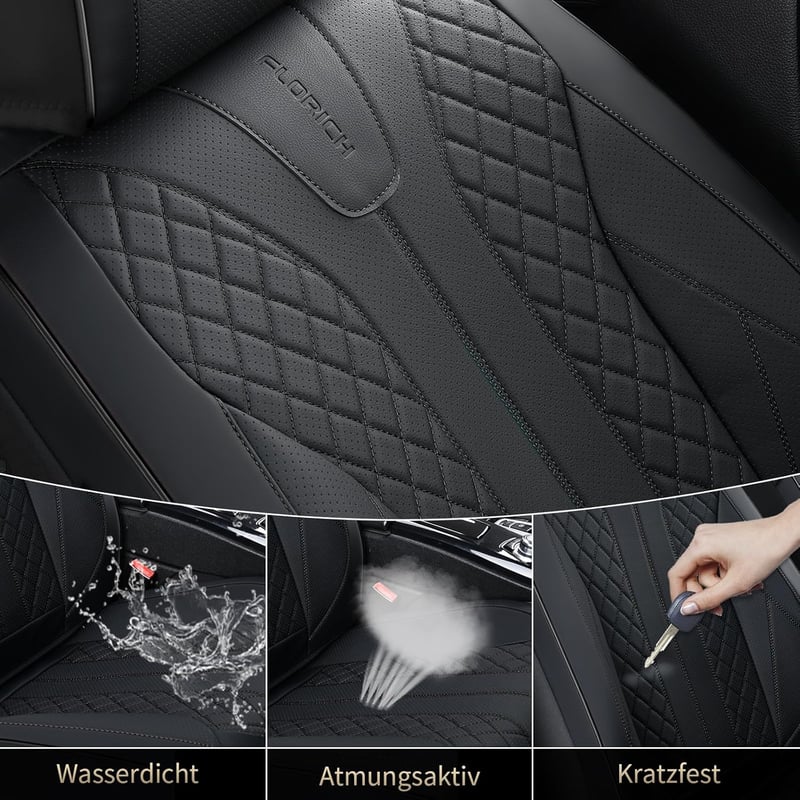 FLORICH Autó Üléshuzat Szett 5 Részes PU Bőr Vízálló Univerzális - Whole set, black