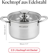FLORINA Falcon rozsdamentes edény 2,5 L üvegfedővel és mérőskálával - 2.5 liter - 18 cm, Falcon 3