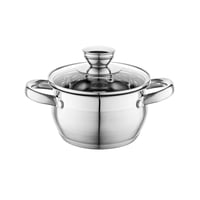 Cratiță din oțel inoxidabil Florina Oliver cu capac din sticlă, 14 cm, 1,3 L, compatibilă cu plite pe inducție, gaz, electrice și vitroceramice, cu scală de măsurare interioară, lavabilă în mașina de spălat vase 1
