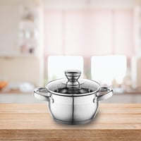 Cratiță din oțel inoxidabil Florina Oliver cu capac din sticlă, 14 cm, 1,3 L, compatibilă cu plite pe inducție, gaz, electrice și vitroceramice, cu scală de măsurare interioară, lavabilă în mașina de spălat vase 2