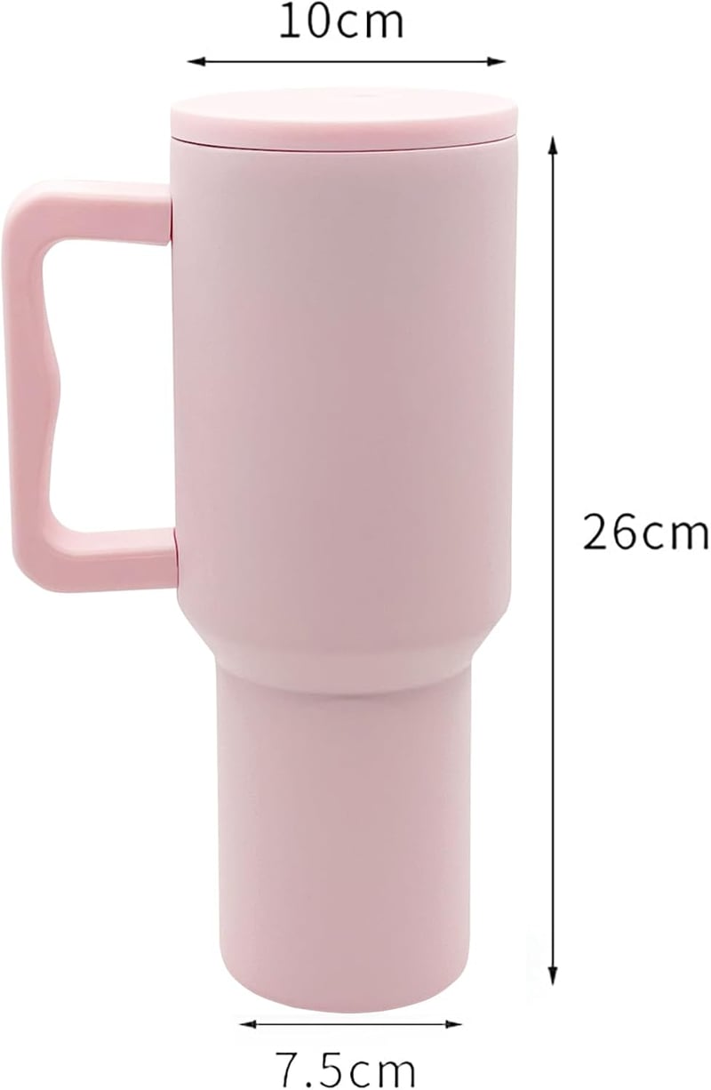 FloweryOcean 1200 ml Termobögre Fogantyúval és Szívószállal - Dupla Falú Rozsdamentes Acél Hőszigetelt Utazóbögre Meleg és Hideg Italokhoz, 